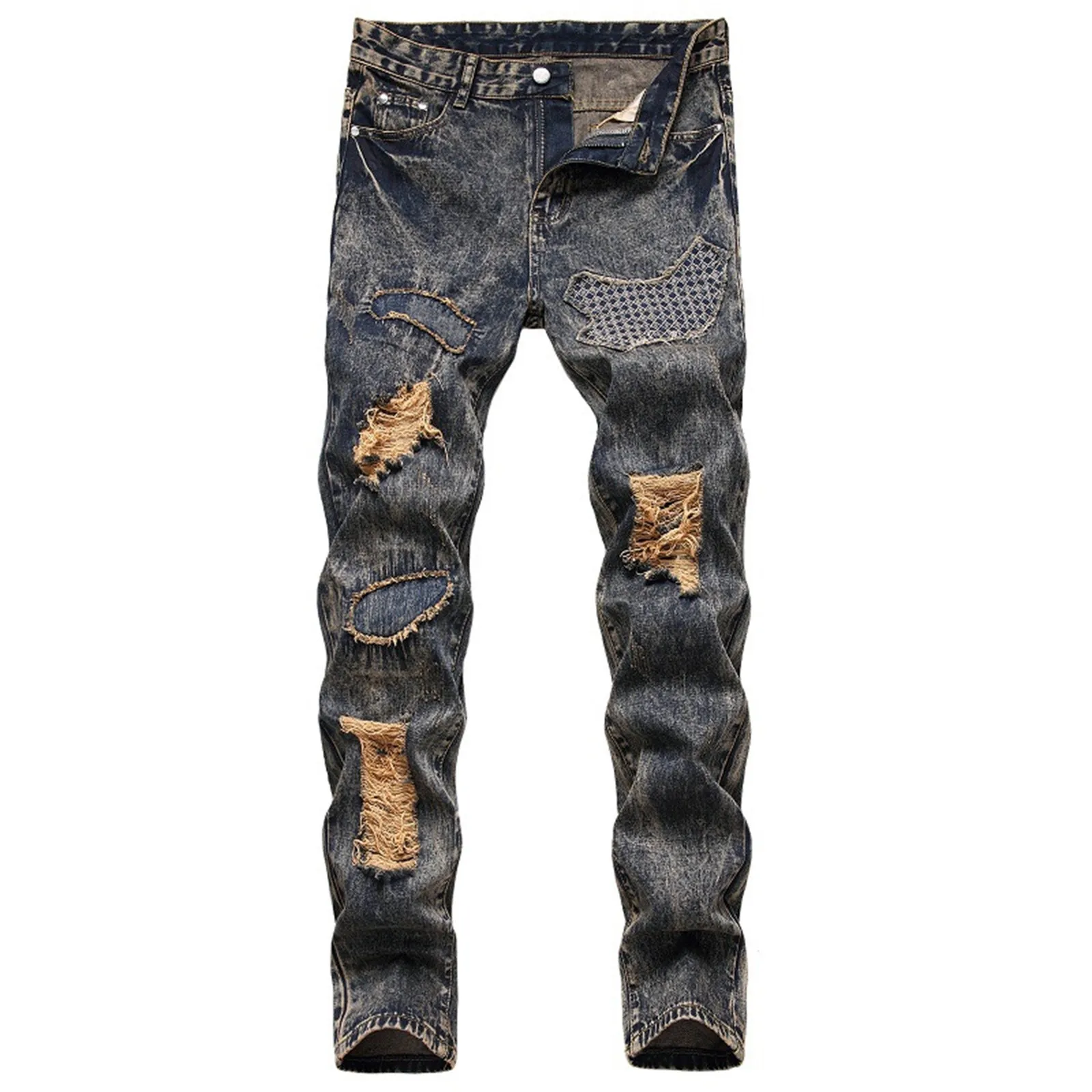 Nostalgic Patch Cloth Slim Fit Pants for Men