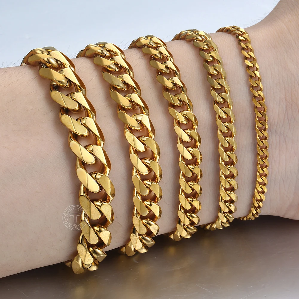 Gold Color Stainless Steel Curb Cuban Link Bracelet