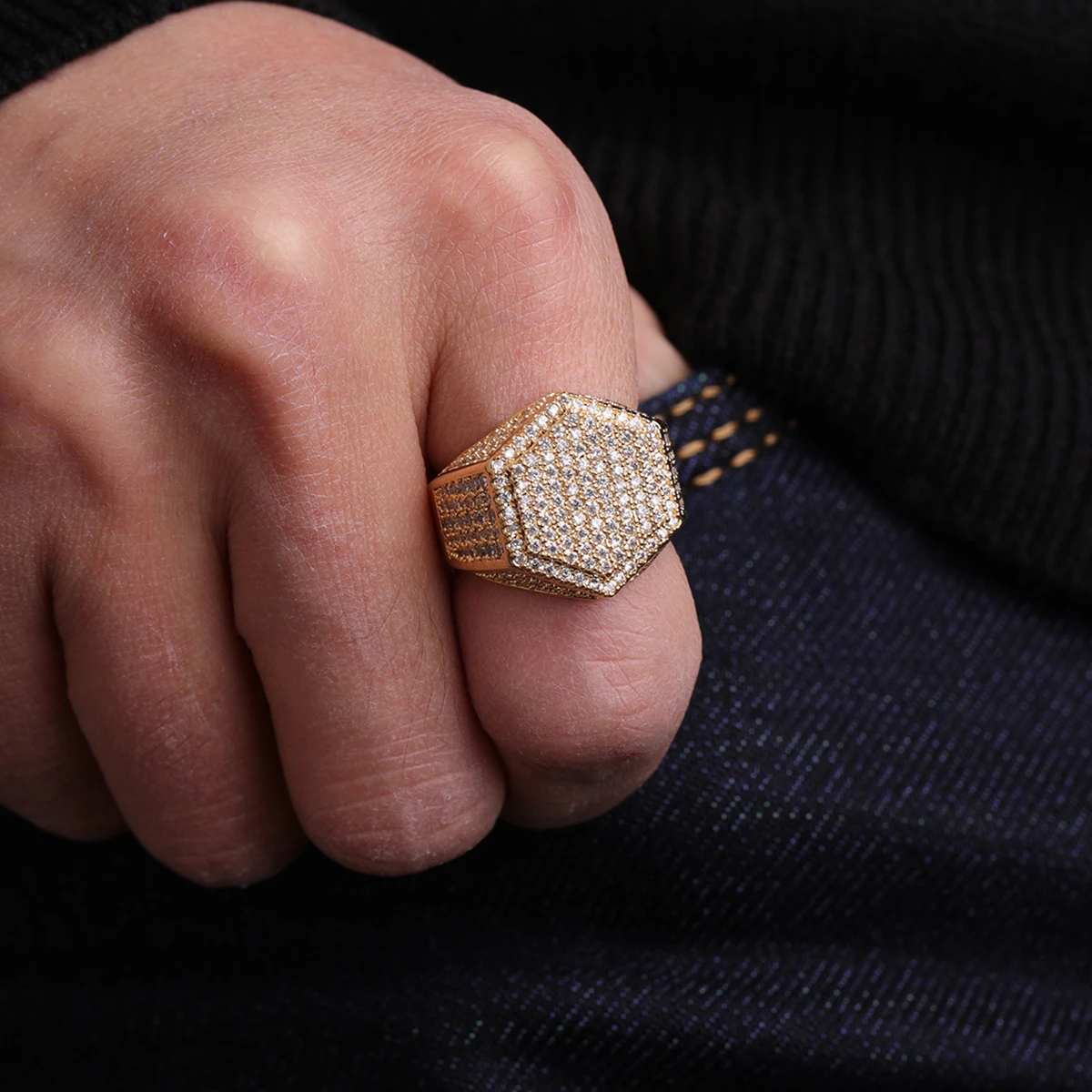 Gold Color Mens Bubble Letter Rings Jewelry