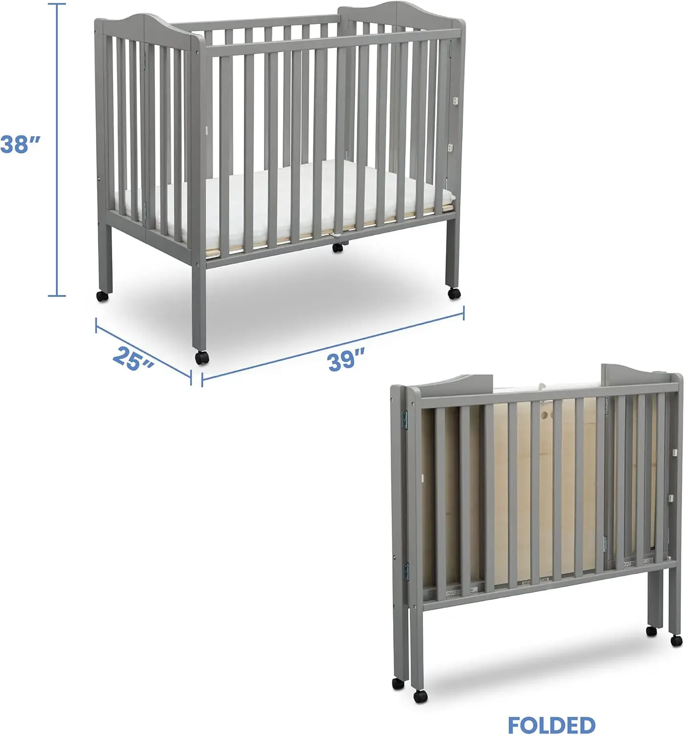 Portable Mini Baby Crib with Mattress Grey