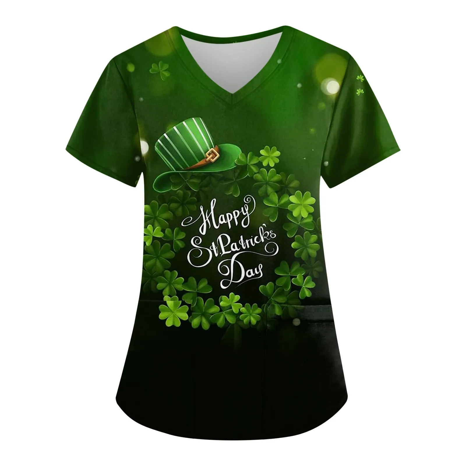 Clover Print Green Scrub Tops for Nurses