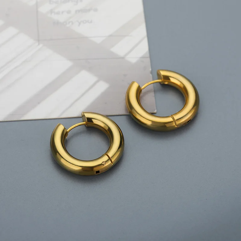 Chunky Round Circle Earrings in Gold Color