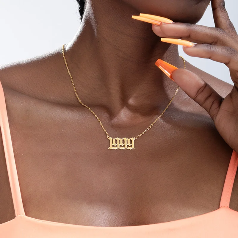Gold Stainless Steel Birth Year Angel Number Necklace