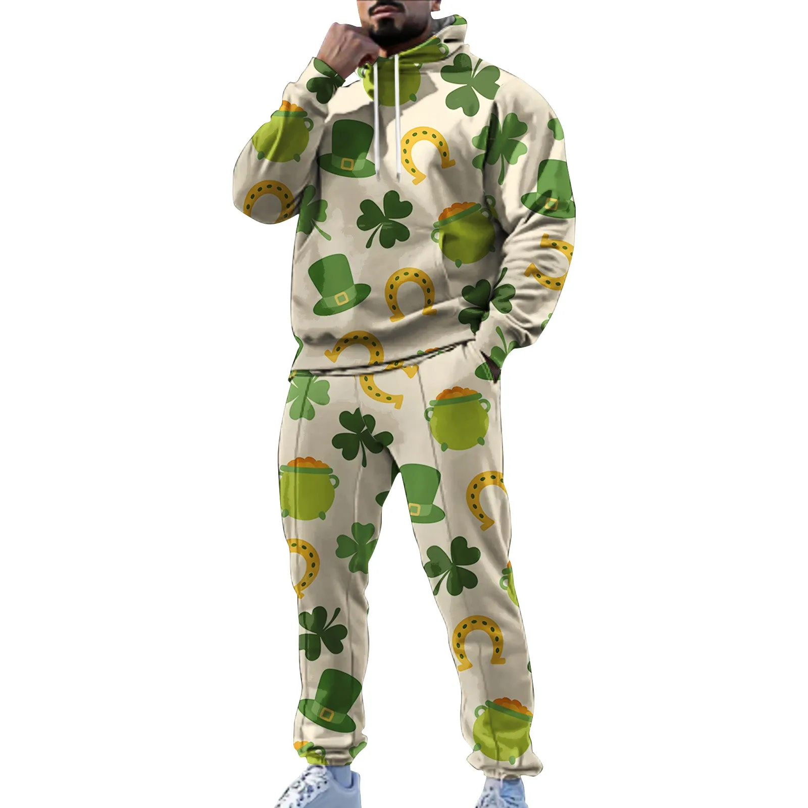 Men's Clover Print Hoodie and Sweatpants Set