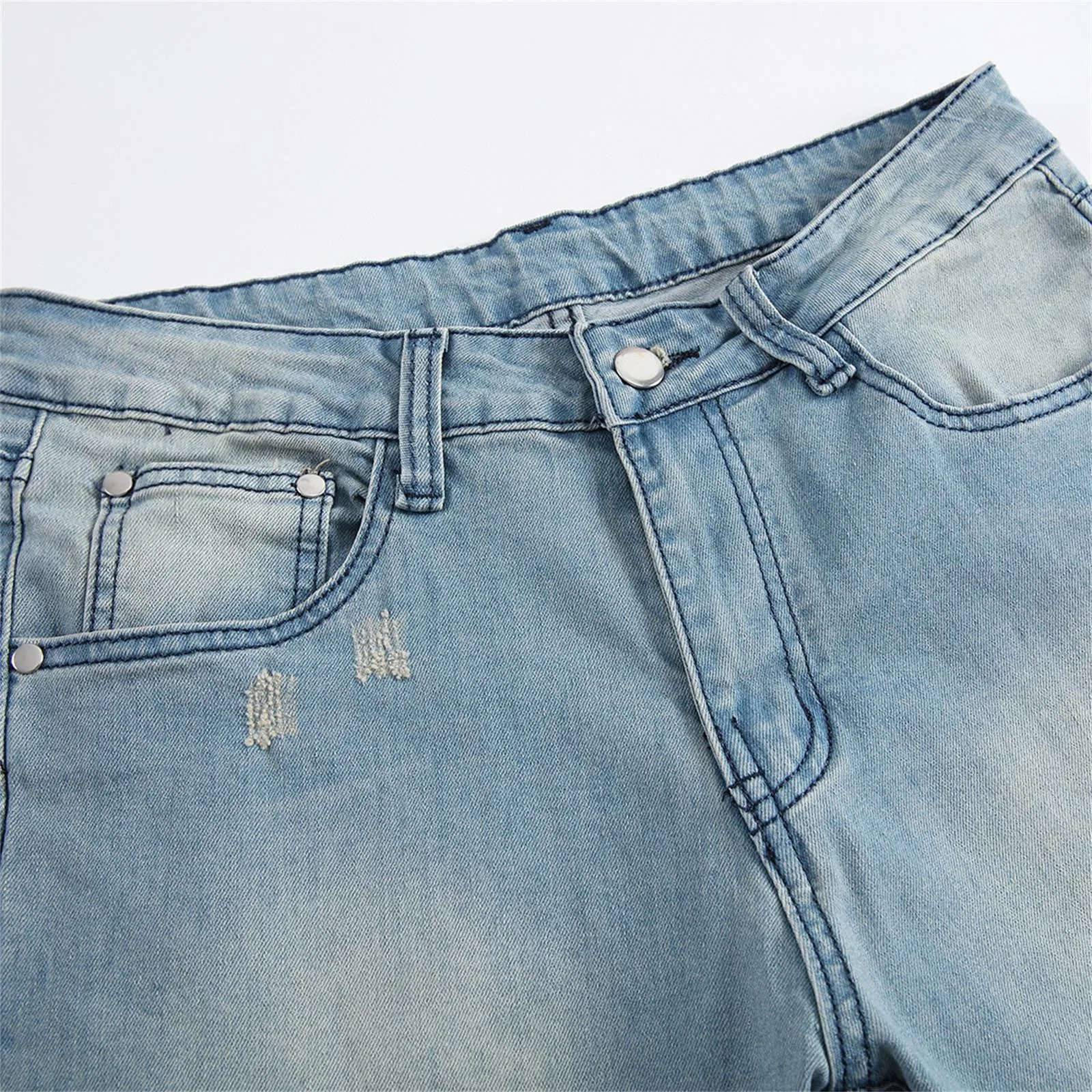 Men's Ripped Nostalgic Denim Trousers for Stylish Comfort