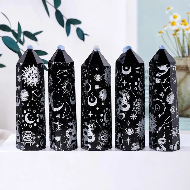 Obsidian Crystal Tower Hexagonal Prism Home Decor