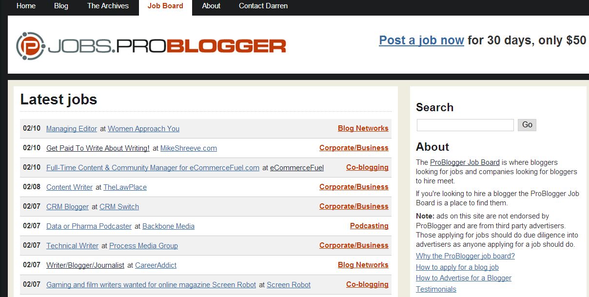 Find talented freelance writers on the problogger jobs board