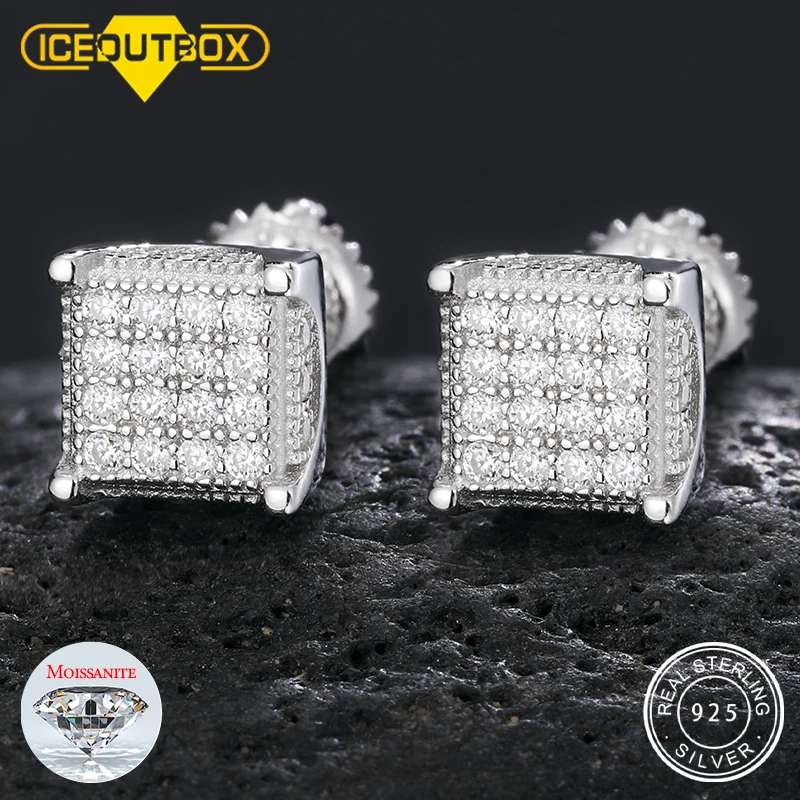 Square Moissanite Stud Earrings in Sterling Silver