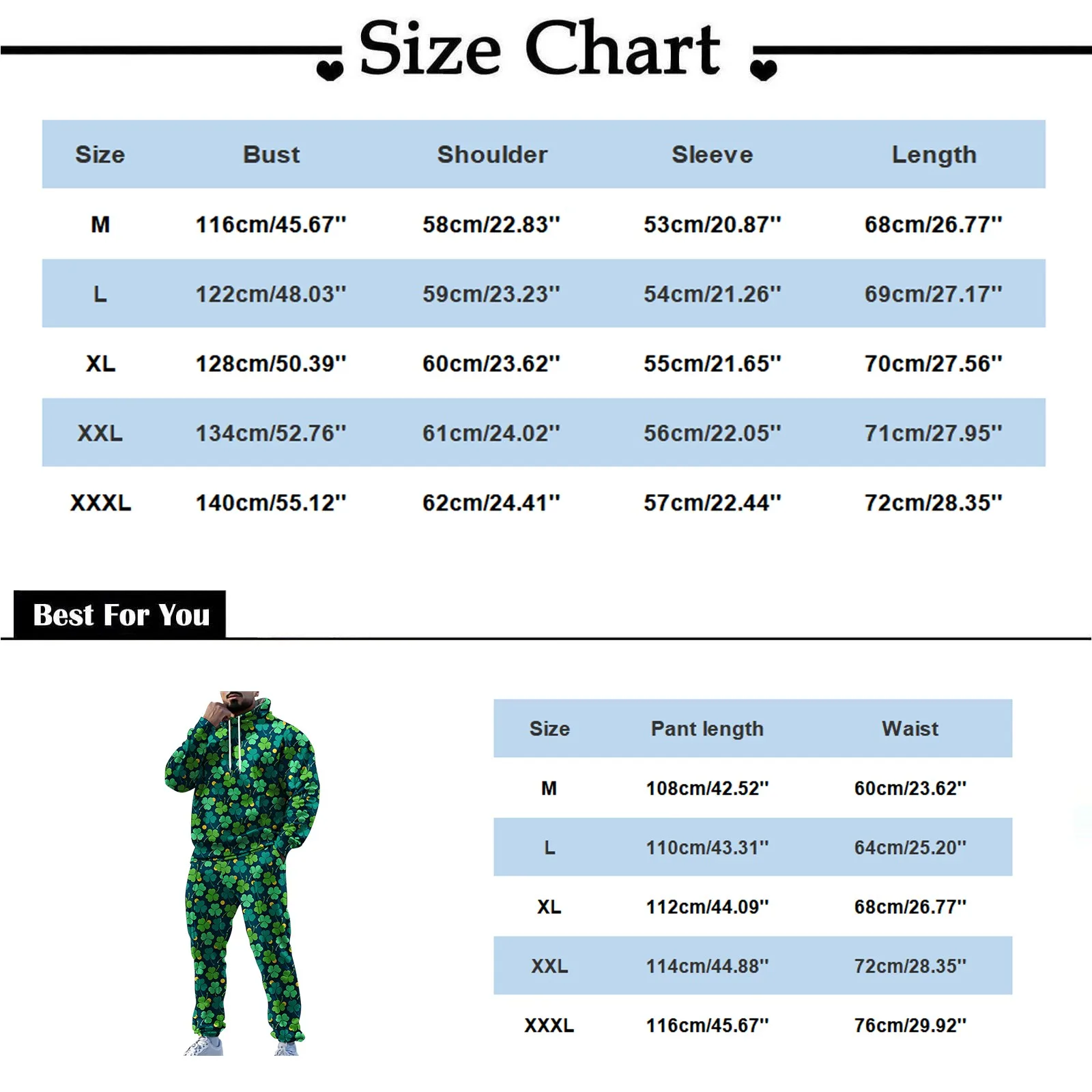 Mens Green Clover Print Hoodie and Sweatpants Set