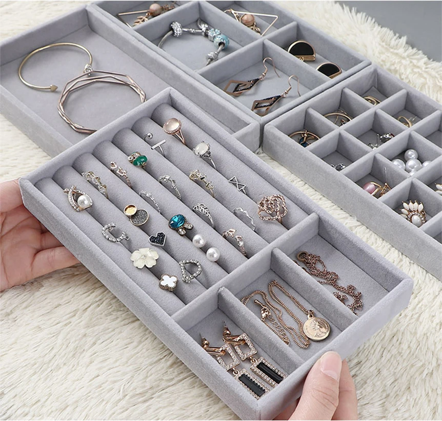 Soft Velvet Jewelry Storage Tray Organizer