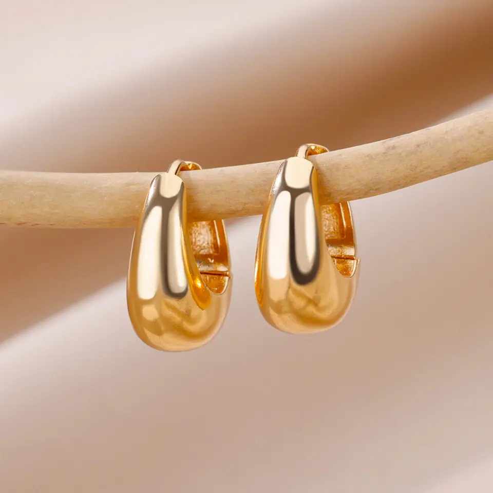 Vintage Gold Color Tear Drop Hoop Earrings