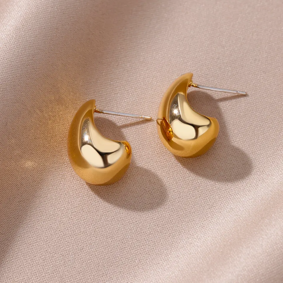 Gold Plated Vintage Chunky Dome Drop Earrings