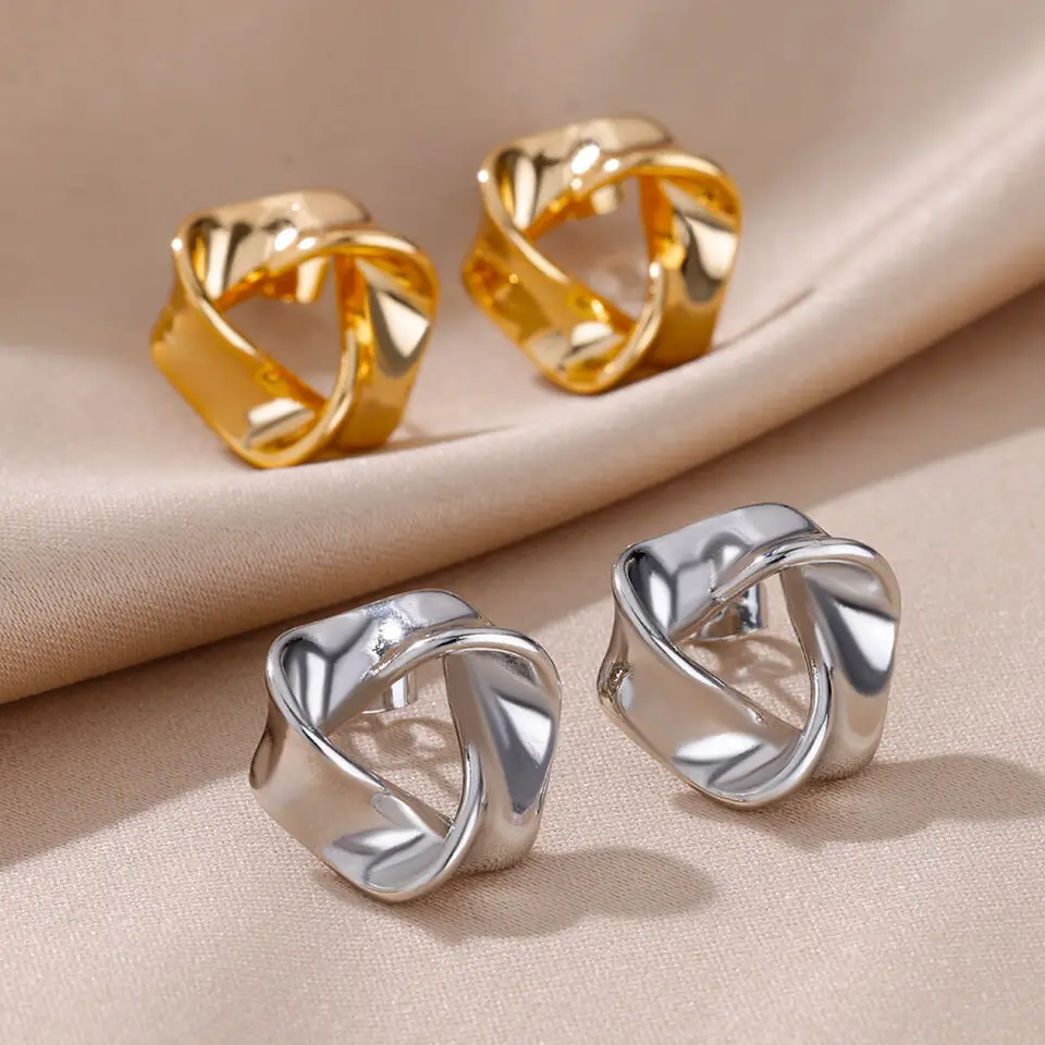 Vintage Twisted Stainless Steel Stud Earrings for Women