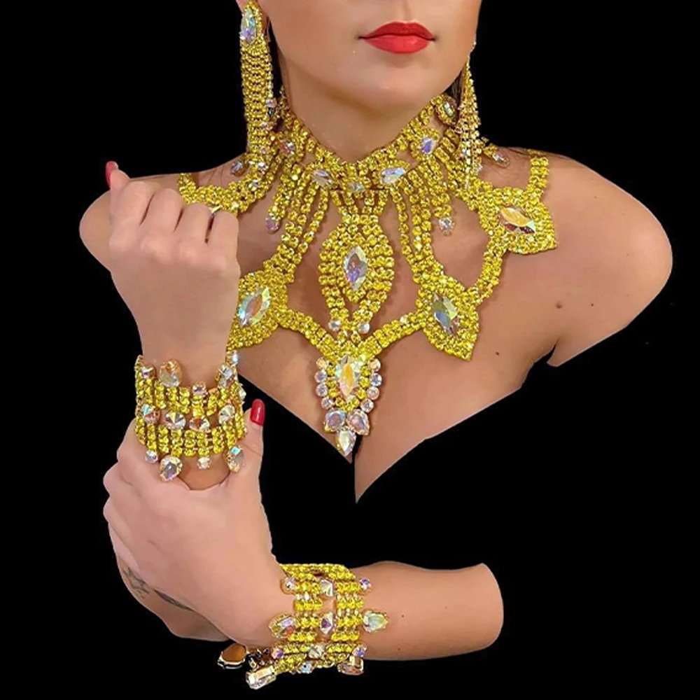 Exaggerate Yellow Rhinestone Geometry Jewelry Set