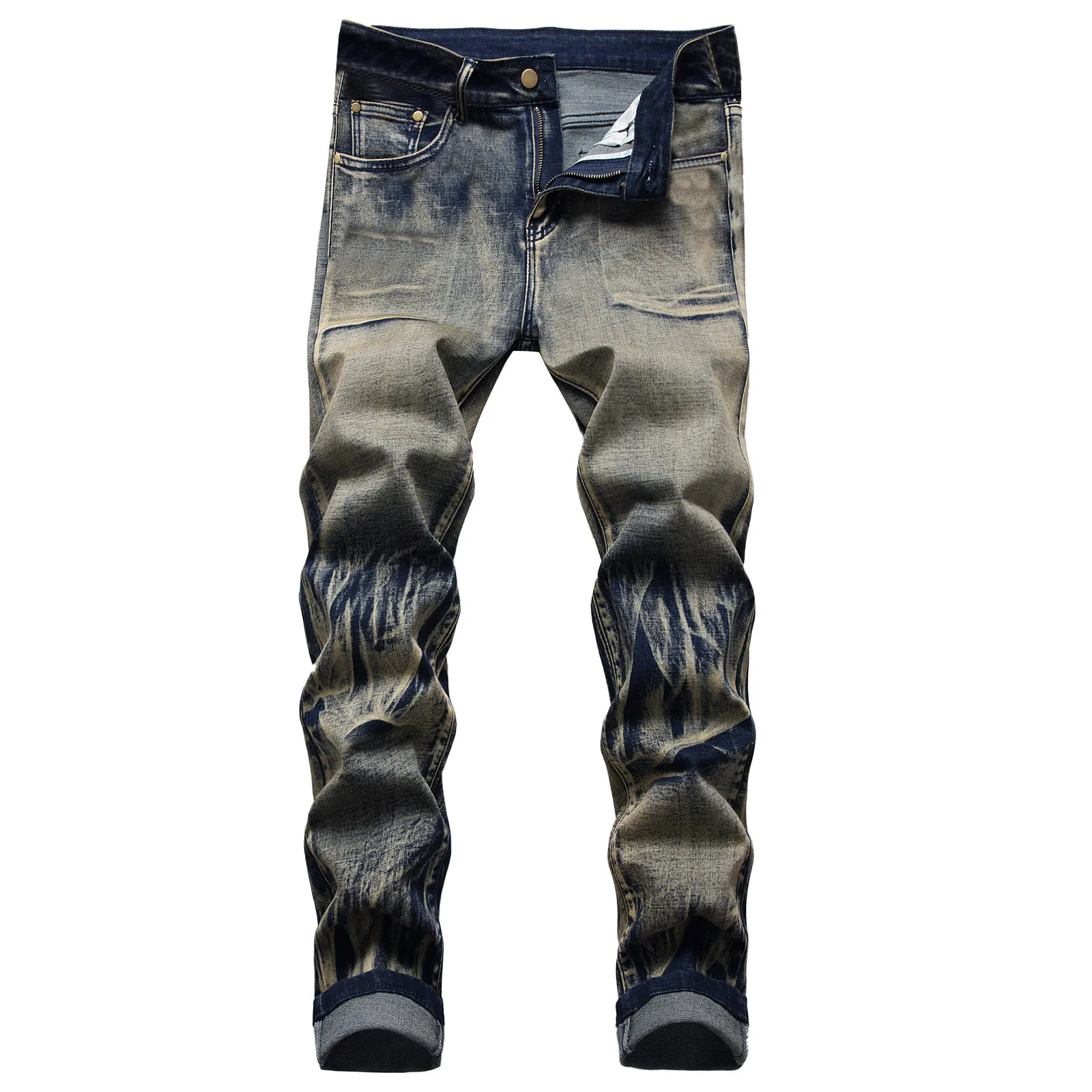 Casual Nostalgic Men Jeans Streetwear High Pants